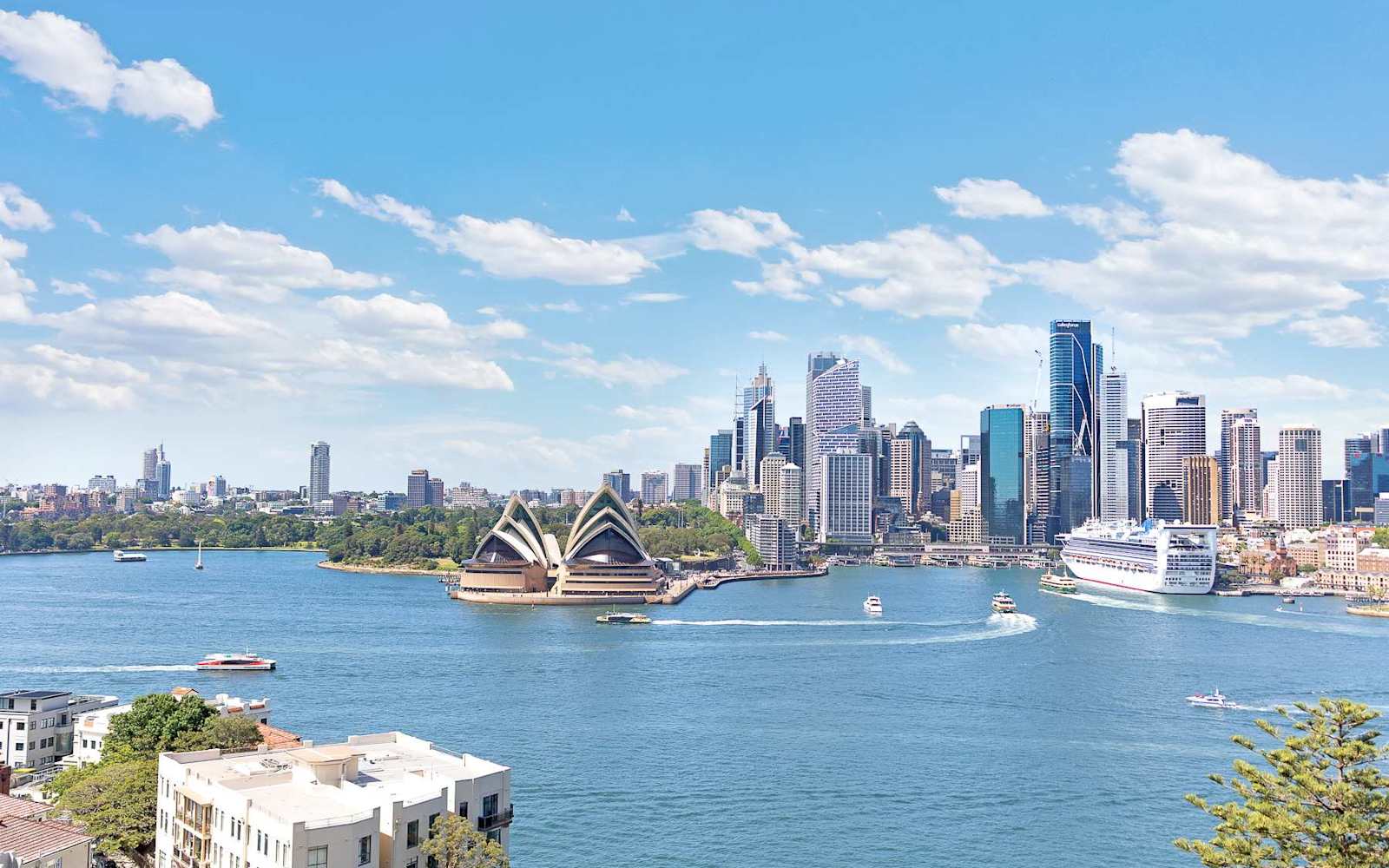 Sydney Opera House and the CBD skyline across the water, from Kirribilli.